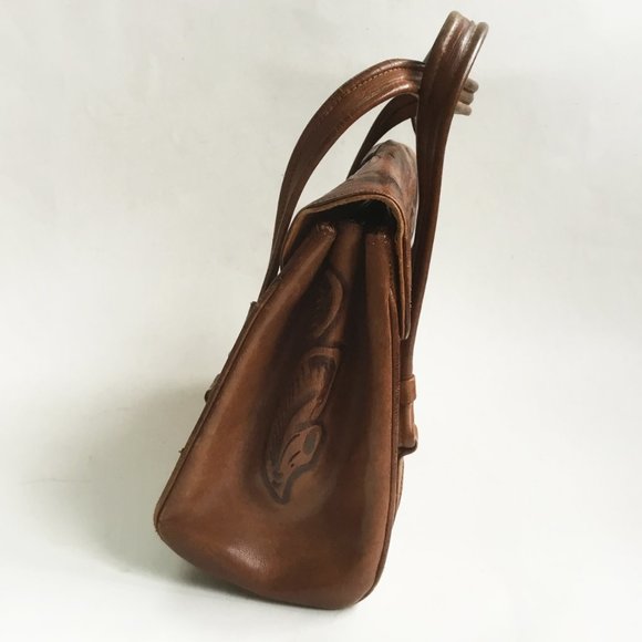 Vintage Avelar's Hand Tooled Floral Leather Handbag Bag Purse - Picture 2 of 13